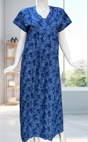 Blue Tiny Flora Soft Cotton Nighty. Soft Breathable Fabric | Laces and Frills - Laces and Frills