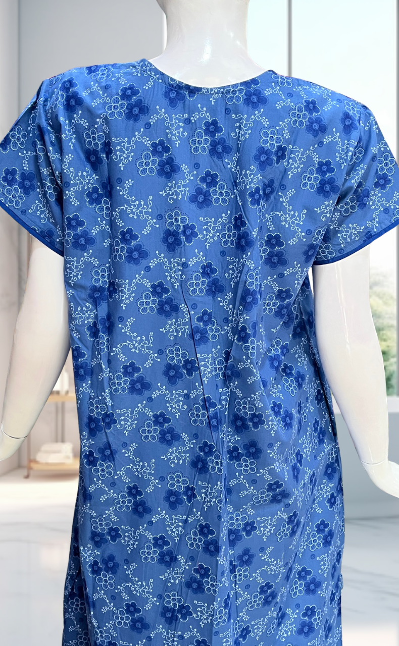 Blue Tiny Flora Soft Cotton Nighty. Soft Breathable Fabric | Laces and Frills - Laces and Frills