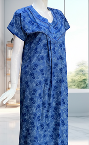 Blue Tiny Flora Soft Cotton Nighty. Soft Breathable Fabric | Laces and Frills - Laces and Frills