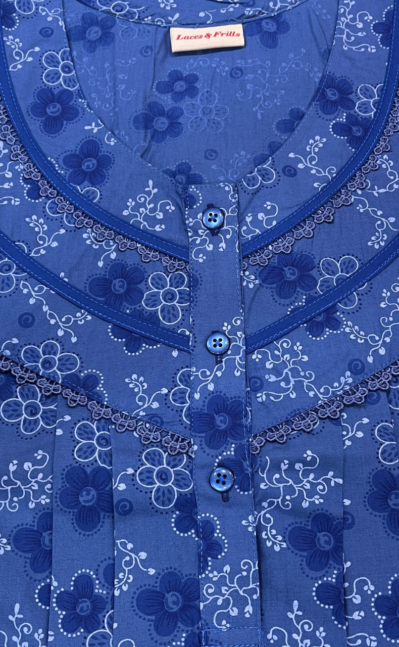 Blue Tiny Flora Soft Cotton Nighty. Soft Breathable Fabric | Laces and Frills - Laces and Frills
