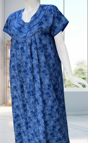 Blue Tiny Flora Soft Cotton Nighty. Soft Breathable Fabric | Laces and Frills - Laces and Frills