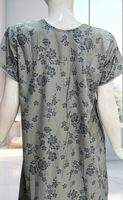 Grey Floral Soft Cotton Nighty. Soft Breathable Fabric | Laces and Frills - Laces and Frills