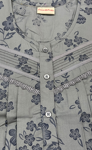Grey Floral Soft Cotton Nighty. Soft Breathable Fabric | Laces and Frills - Laces and Frills
