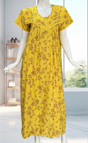 Yellow Floral Soft Cotton Nighty. Soft Breathable Fabric | Laces and Frills - Laces and Frills