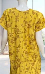 Yellow Floral Soft Cotton Nighty. Soft Breathable Fabric | Laces and Frills - Laces and Frills