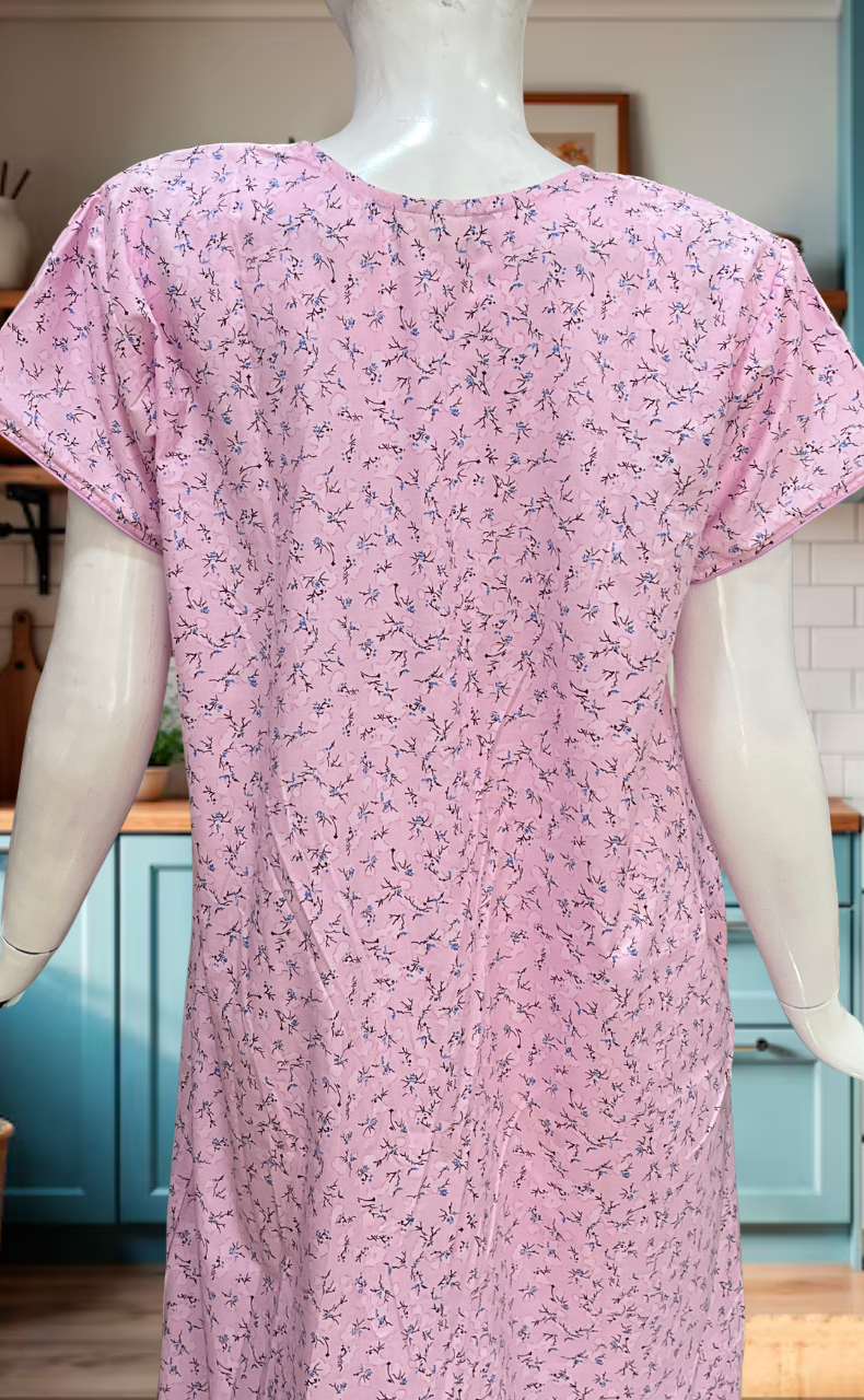 Baby Pink Floral Soft Cotton Nighty. Soft Breathable Fabric | Laces and Frills - Laces and Frills