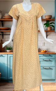 Peach Floral Soft Cotton Nighty. Soft Breathable Fabric | Laces and Frills - Laces and Frills