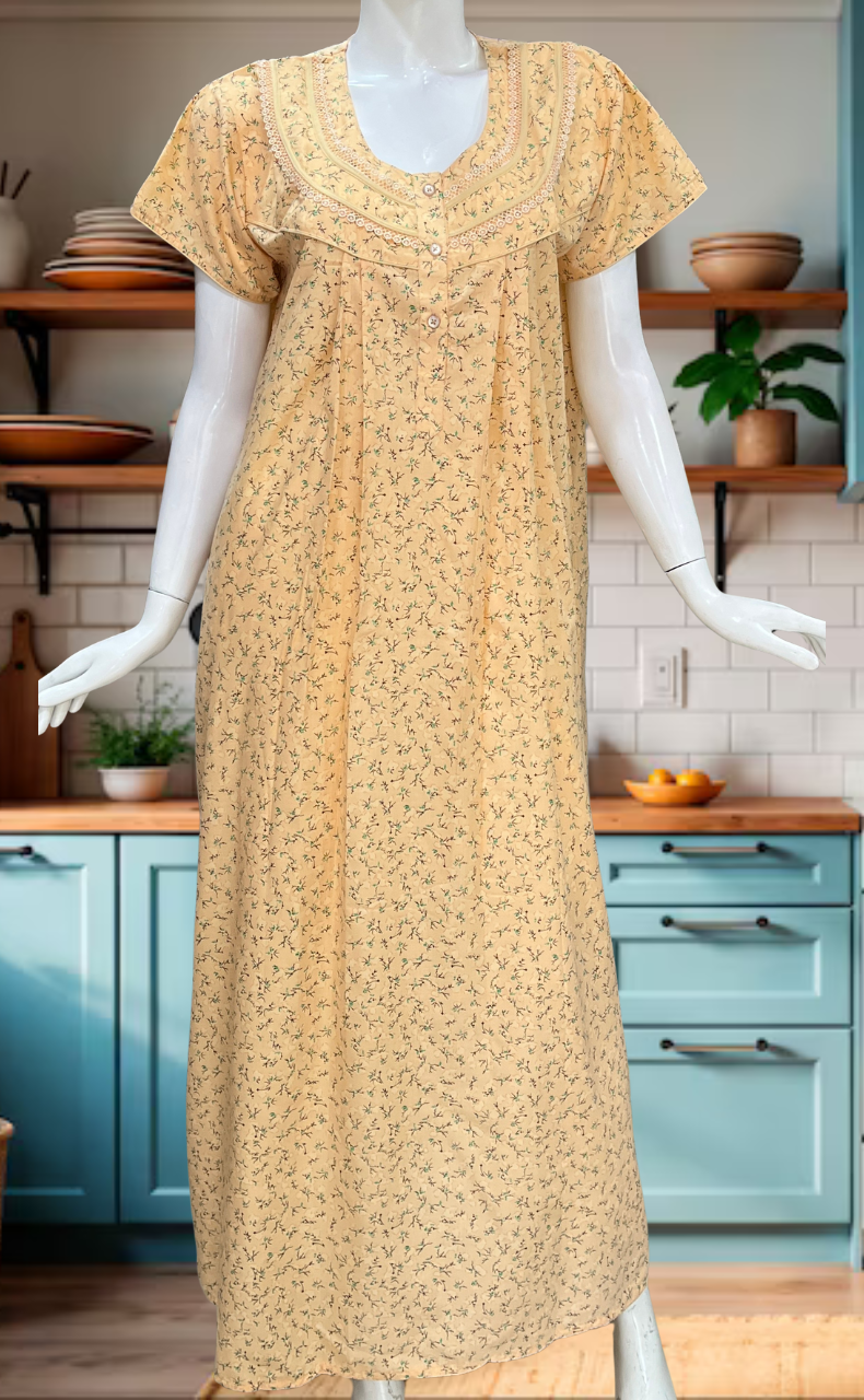 Peach Floral Soft Cotton Nighty. Soft Breathable Fabric | Laces and Frills - Laces and Frills