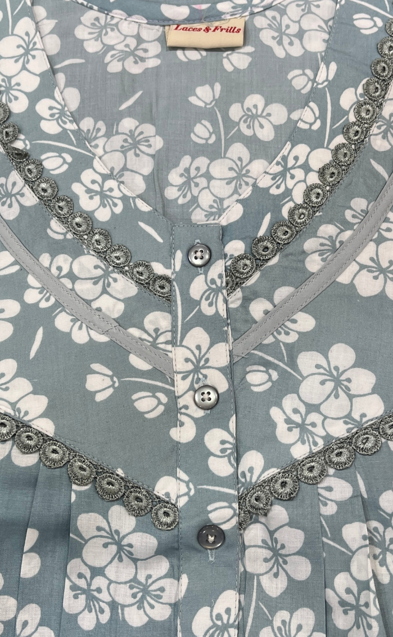 Light Grey Floral Soft Cotton Nighty. Soft Breathable Fabric | Laces and Frills - Laces and Frills