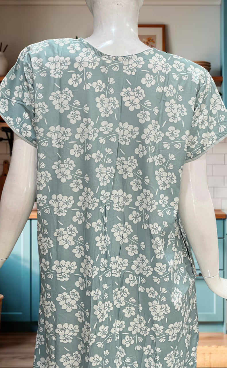 Light Grey Floral Soft Cotton Nighty. Soft Breathable Fabric | Laces and Frills - Laces and Frills