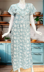 Light Grey Floral Soft Cotton Nighty. Soft Breathable Fabric | Laces and Frills - Laces and Frills
