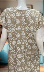 Beige Floral Soft Cotton Nighty. Soft Breathable Fabric | Laces and Frills - Laces and Frills