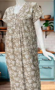 Beige Floral Soft Cotton Nighty. Soft Breathable Fabric | Laces and Frills - Laces and Frills
