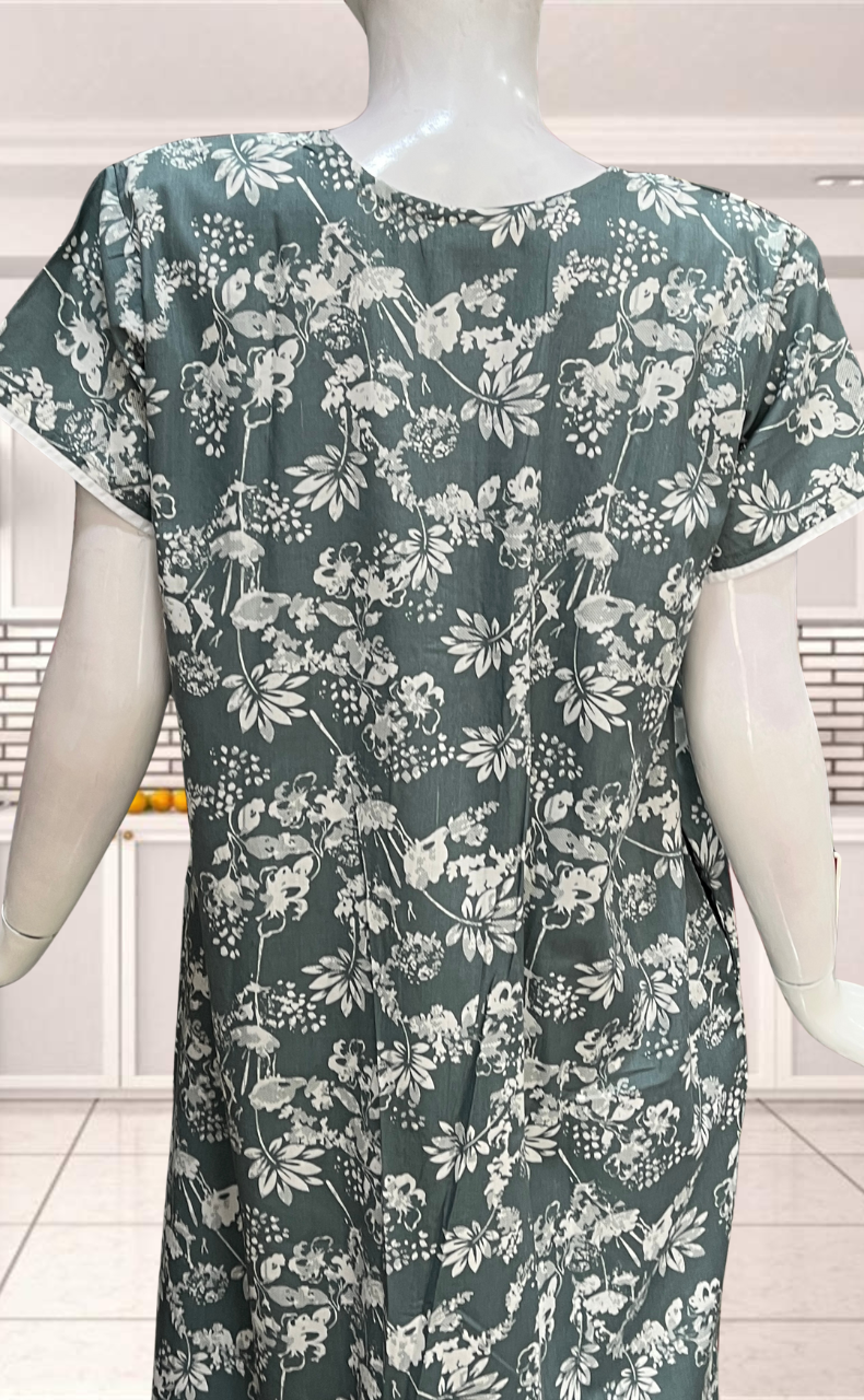 Light Green Garden Soft Cotton Nighty. Soft Breathable Fabric | Laces and Frills - Laces and Frills