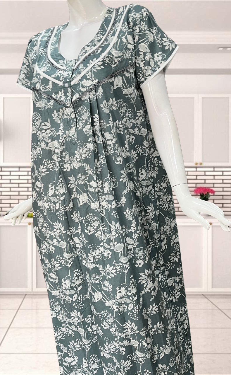 Light Green Garden Soft Cotton Nighty. Soft Breathable Fabric | Laces and Frills - Laces and Frills