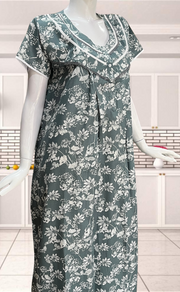 Light Green Garden Soft Cotton Nighty. Soft Breathable Fabric | Laces and Frills - Laces and Frills