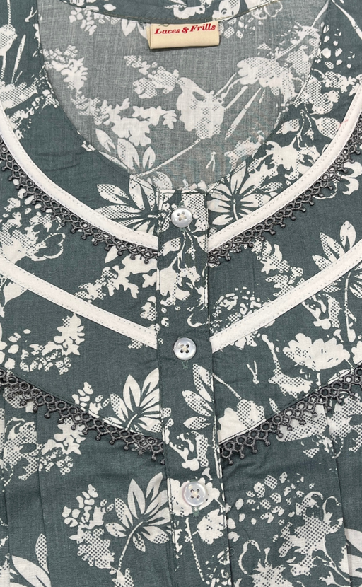 Light Green Garden Soft Cotton Nighty. Soft Breathable Fabric | Laces and Frills - Laces and Frills