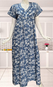 Light Blue Garden Soft Cotton Nighty. Soft Breathable Fabric | Laces and Frills - Laces and Frills