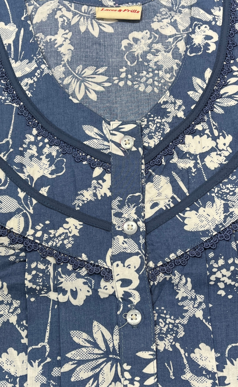Light Blue Garden Soft Cotton Nighty. Soft Breathable Fabric | Laces and Frills - Laces and Frills