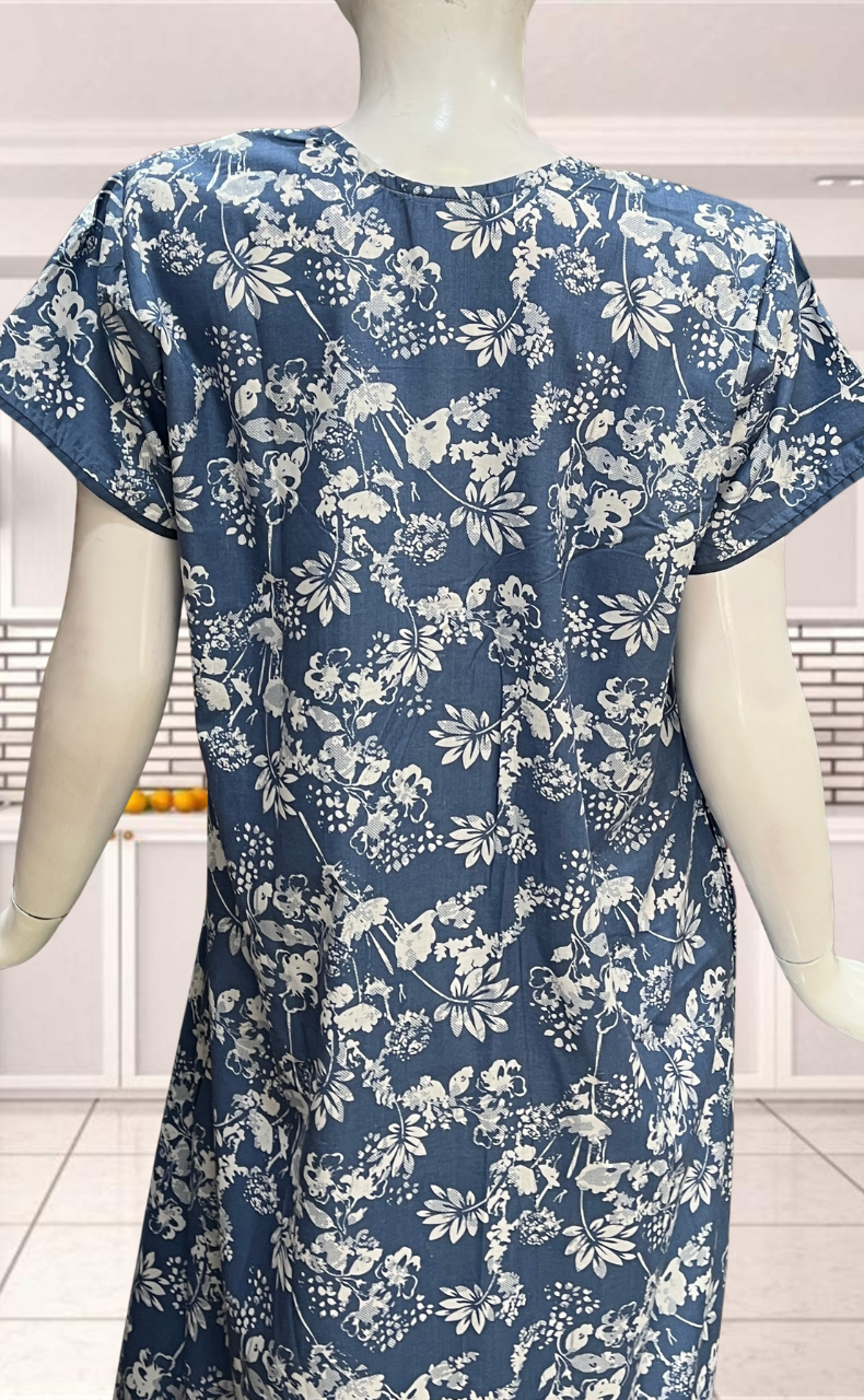 Light Blue Garden Soft Cotton Nighty. Soft Breathable Fabric | Laces and Frills - Laces and Frills