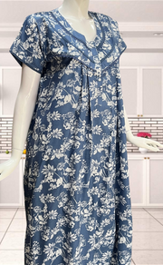 Light Blue Garden Soft Cotton Nighty. Soft Breathable Fabric | Laces and Frills - Laces and Frills