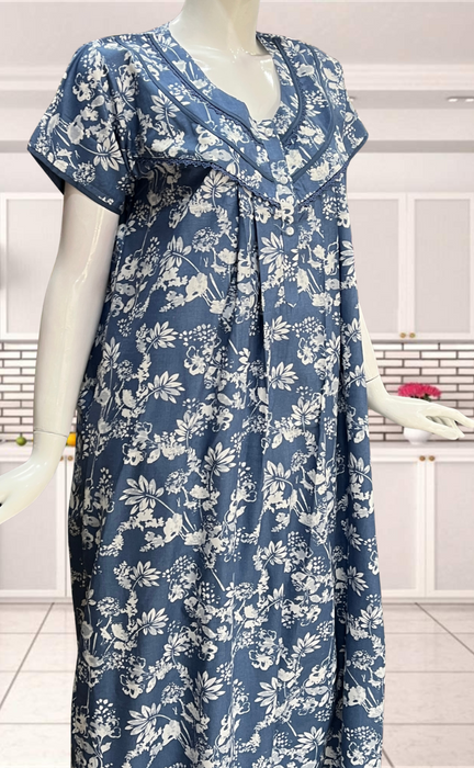 Light Blue Garden Soft Cotton Nighty. Soft Breathable Fabric | Laces and Frills