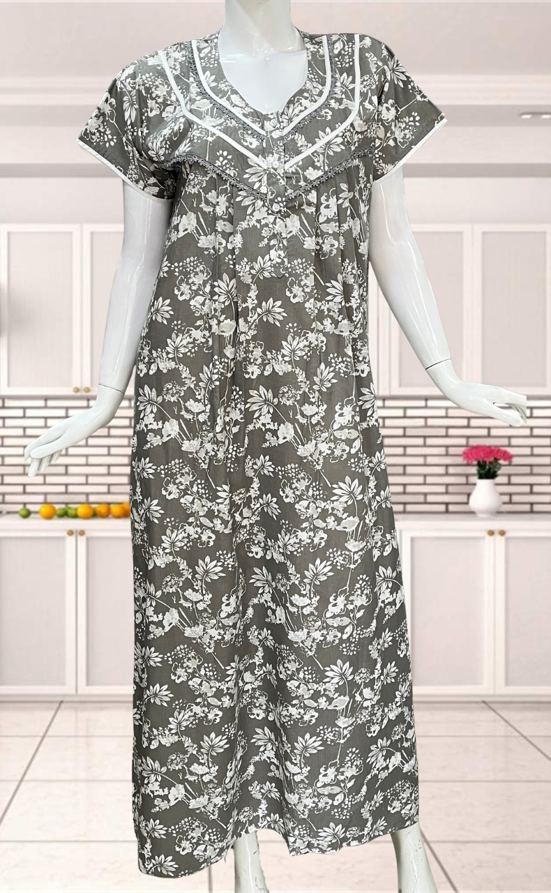 Beige Garden Soft Cotton Nighty. Soft Breathable Fabric | Laces and Frills - Laces and Frills