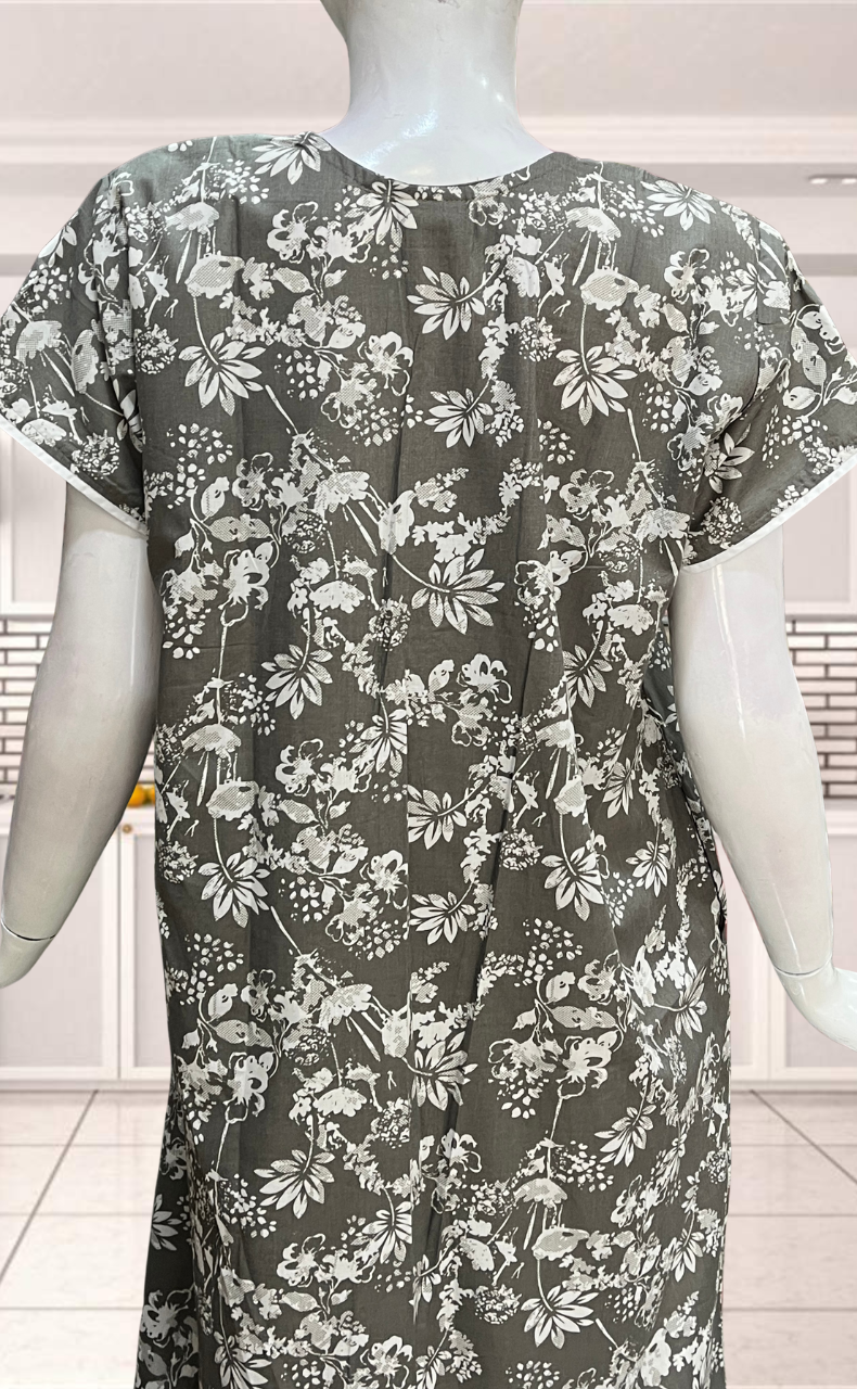 Beige Garden Soft Cotton Nighty. Soft Breathable Fabric | Laces and Frills - Laces and Frills