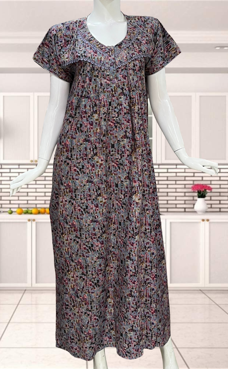 Blue Mosaic Print Soft Cotton Nighty. Soft Breathable Fabric | Laces and Frills - Laces and Frills