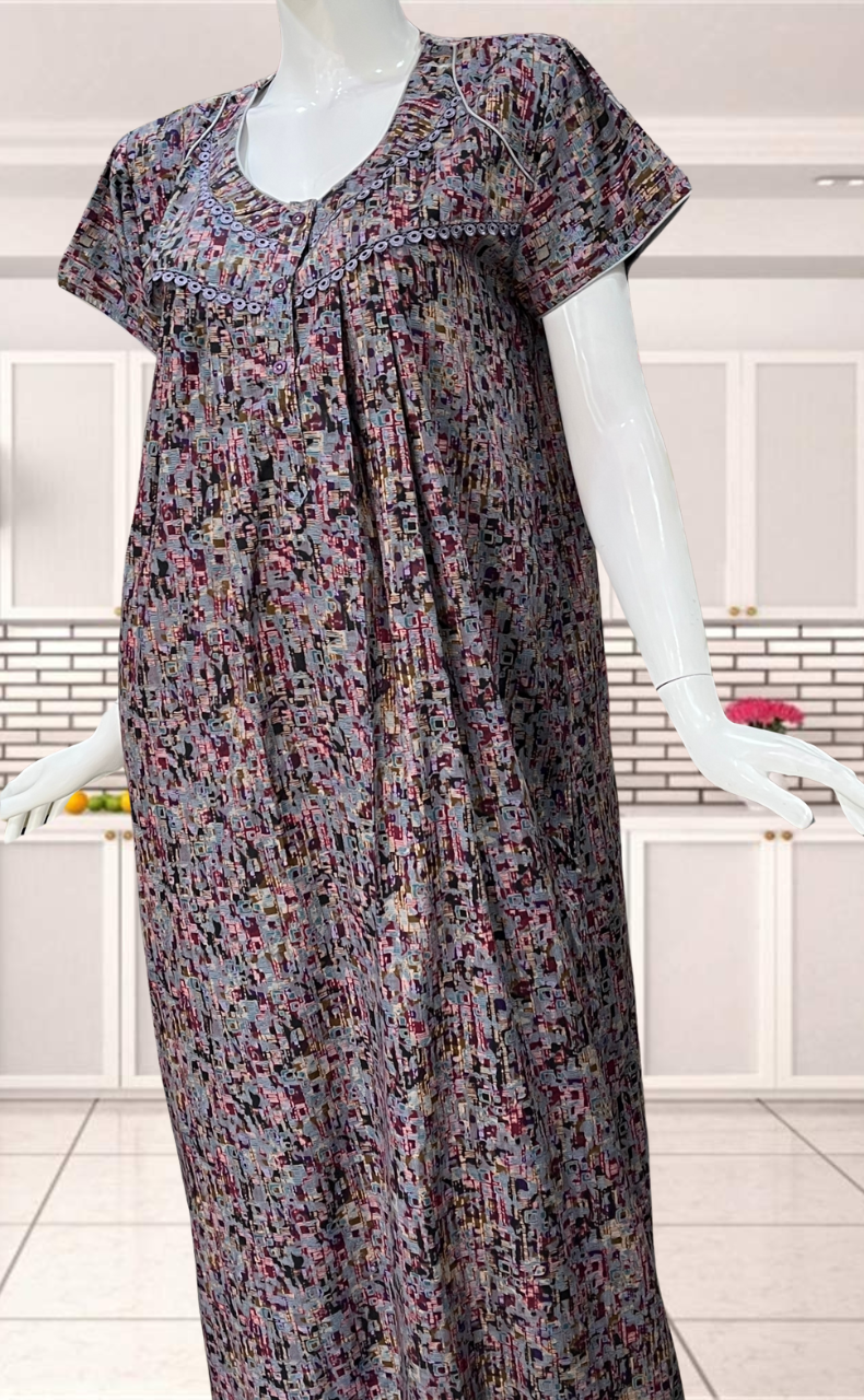 Blue Mosaic Print Soft Cotton Nighty. Soft Breathable Fabric | Laces and Frills - Laces and Frills