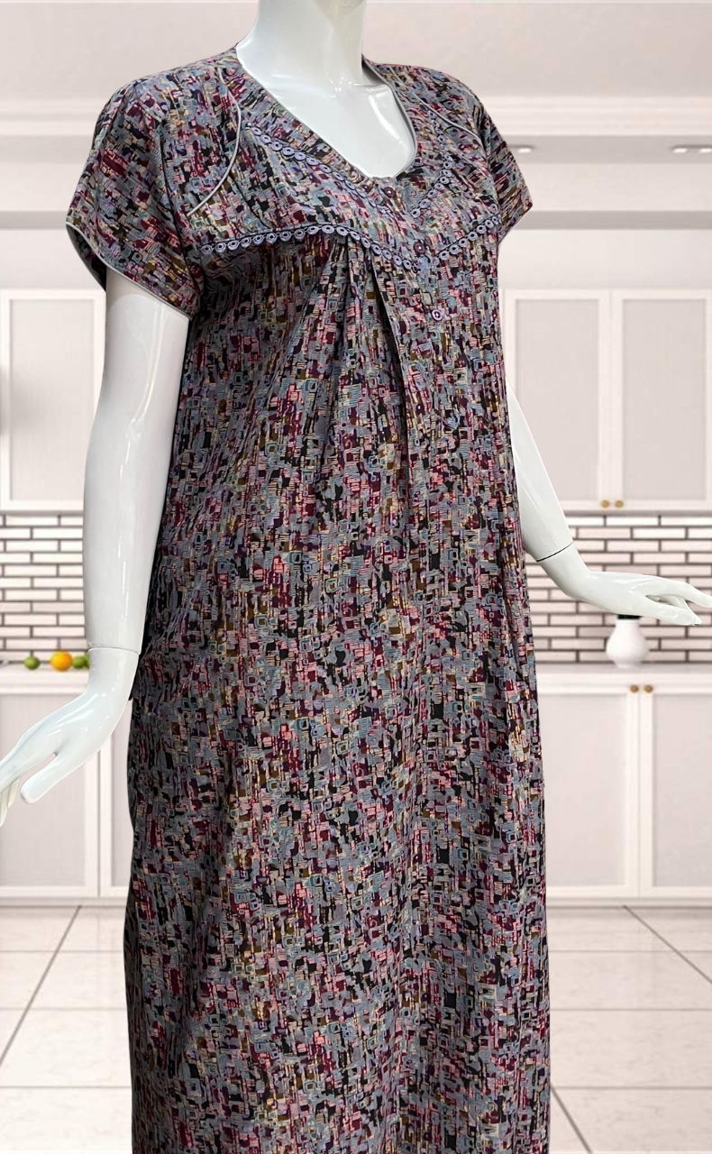 Blue Mosaic Print Soft Cotton Nighty. Soft Breathable Fabric | Laces and Frills - Laces and Frills