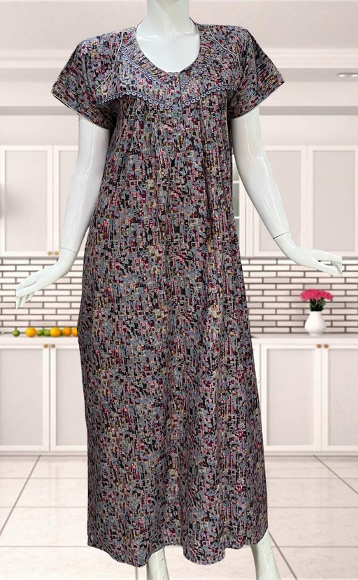 Blue Mosaic Print Soft Cotton Nighty. Soft Breathable Fabric | Laces and Frills - Laces and Frills