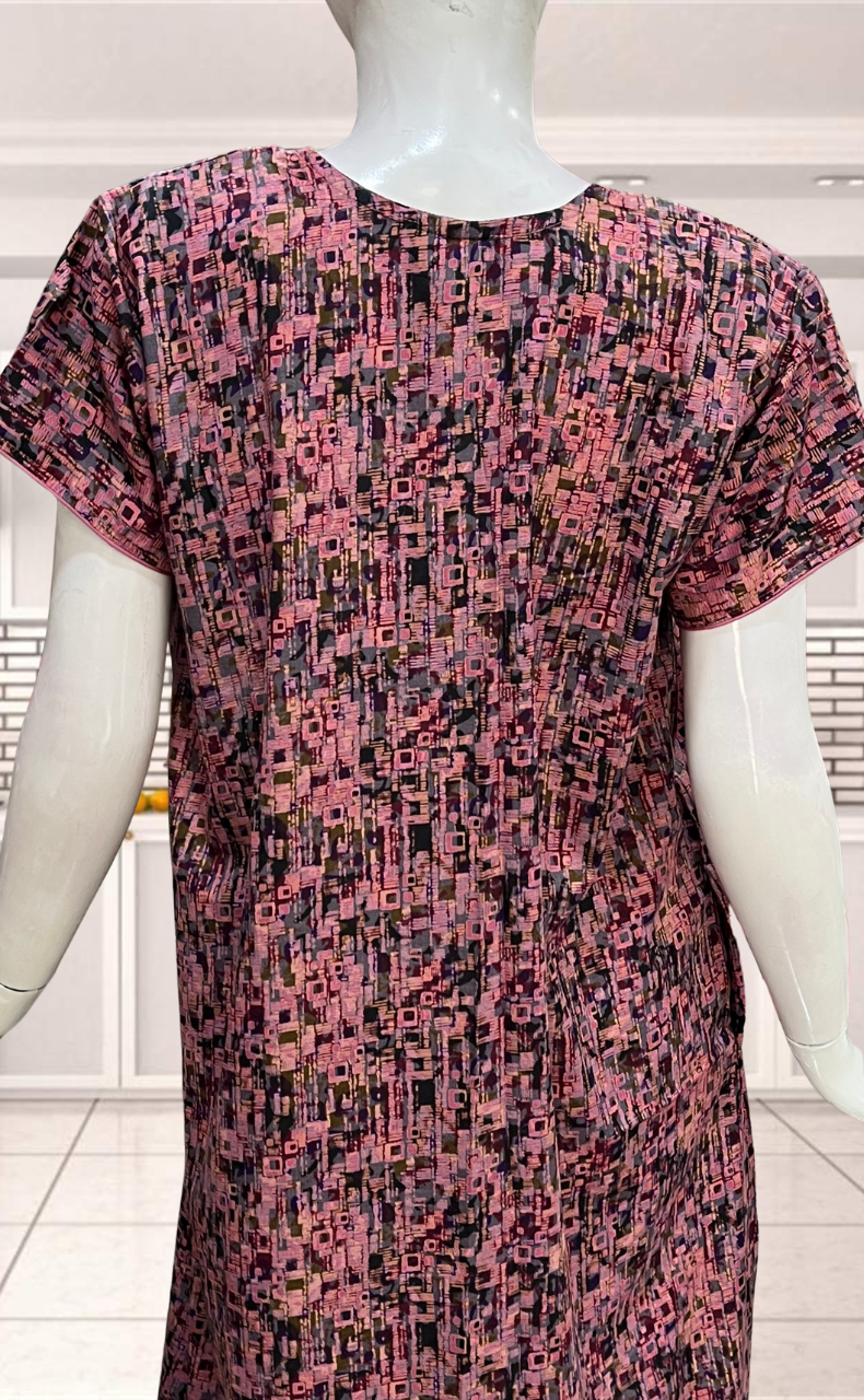 Pink Mosaic Print Soft Cotton Nighty. Soft Breathable Fabric | Laces and Frills - Laces and Frills
