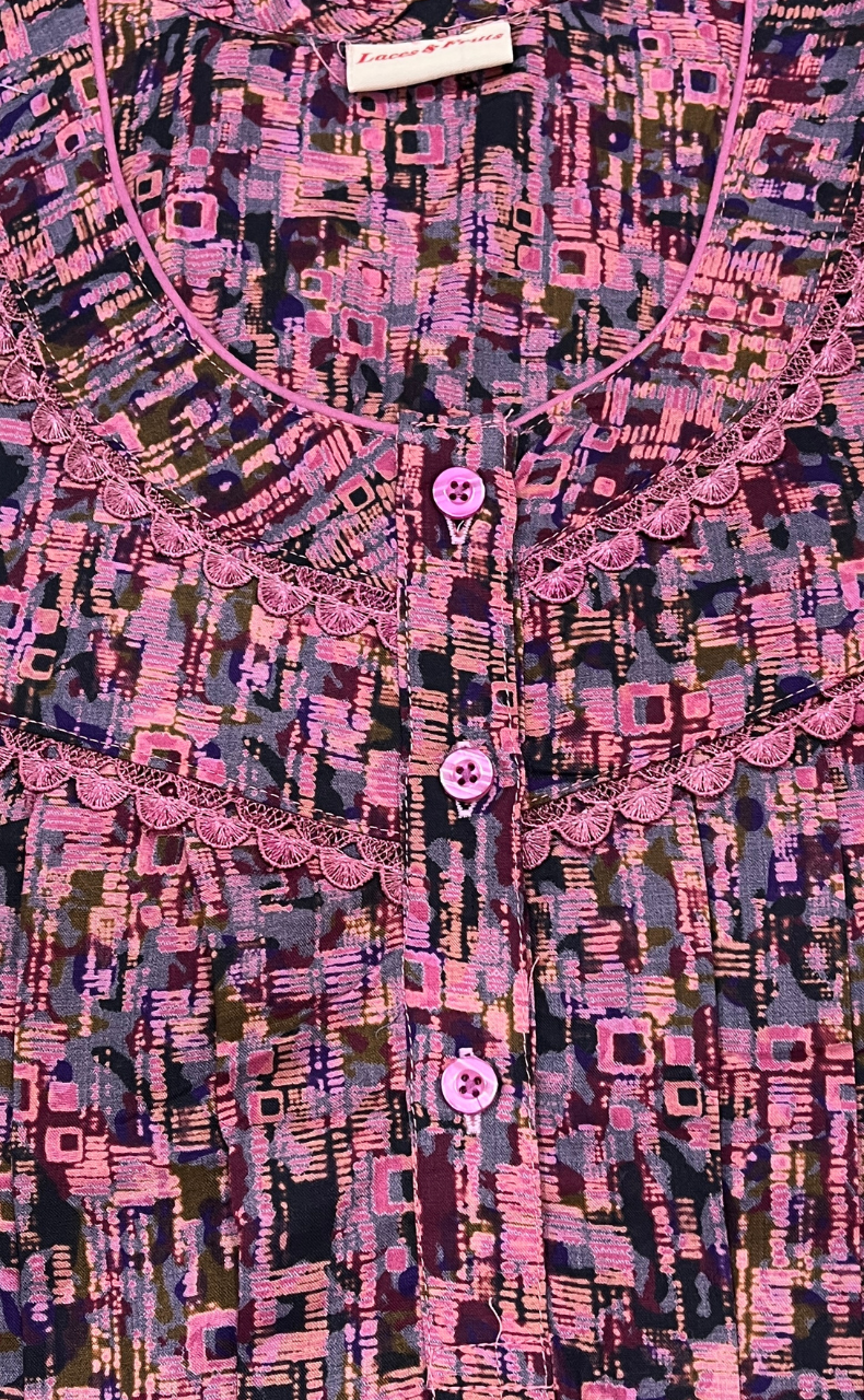 Pink Mosaic Print Soft Cotton Nighty. Soft Breathable Fabric | Laces and Frills - Laces and Frills