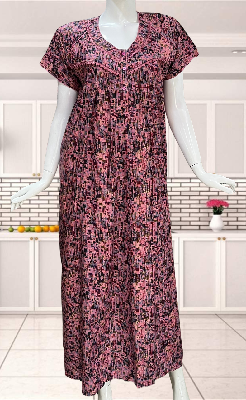 Pink Mosaic Print Soft Cotton Nighty. Soft Breathable Fabric | Laces and Frills - Laces and Frills