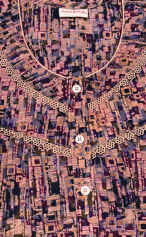 Peach Mosaic Print Soft Cotton Nighty. Soft Breathable Fabric | Laces and Frills - Laces and Frills