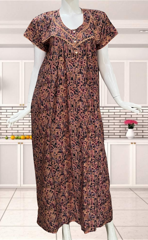 Peach Mosaic Print Soft Cotton Nighty. Soft Breathable Fabric | Laces and Frills - Laces and Frills