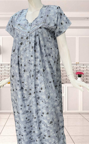 Light Blue Flora Soft Cotton Nighty. Soft Breathable Fabric | Laces and Frills - Laces and Frills