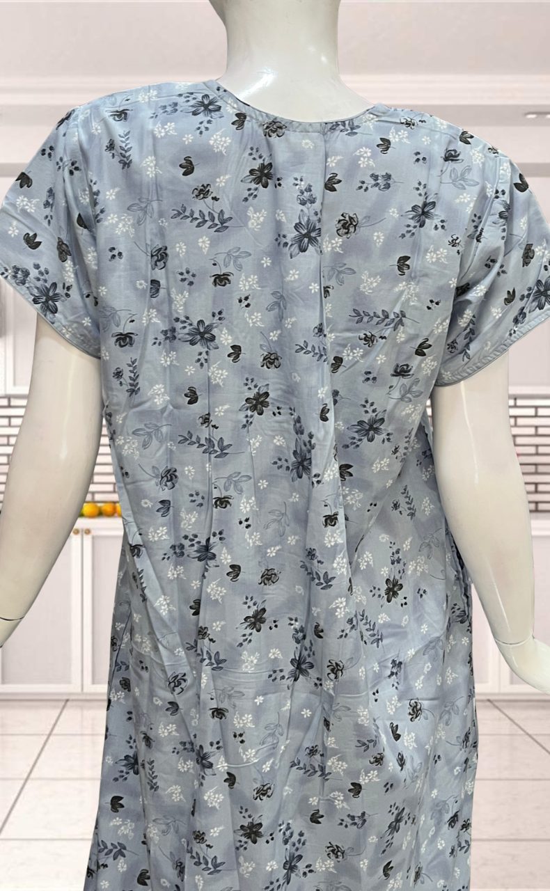 Light Blue Flora Soft Cotton Nighty. Soft Breathable Fabric | Laces and Frills - Laces and Frills