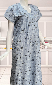 Light Blue Flora Soft Cotton Nighty. Soft Breathable Fabric | Laces and Frills - Laces and Frills