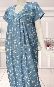 Light Blue Leafy Soft Cotton Nighty. Soft Breathable Fabric | Laces and Frills - Laces and Frills