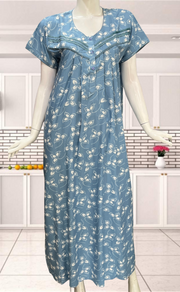 Light Blue Leafy Soft Cotton Nighty. Soft Breathable Fabric | Laces and Frills - Laces and Frills
