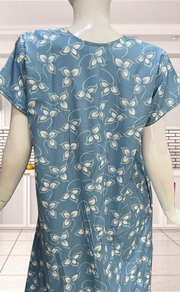 Light Blue Leafy Soft Cotton Nighty. Soft Breathable Fabric | Laces and Frills - Laces and Frills