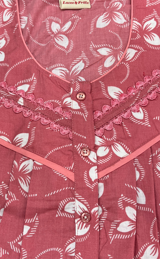 Peach/Pink Leafy Soft Cotton Nighty. Soft Breathable Fabric | Laces and Frills - Laces and Frills