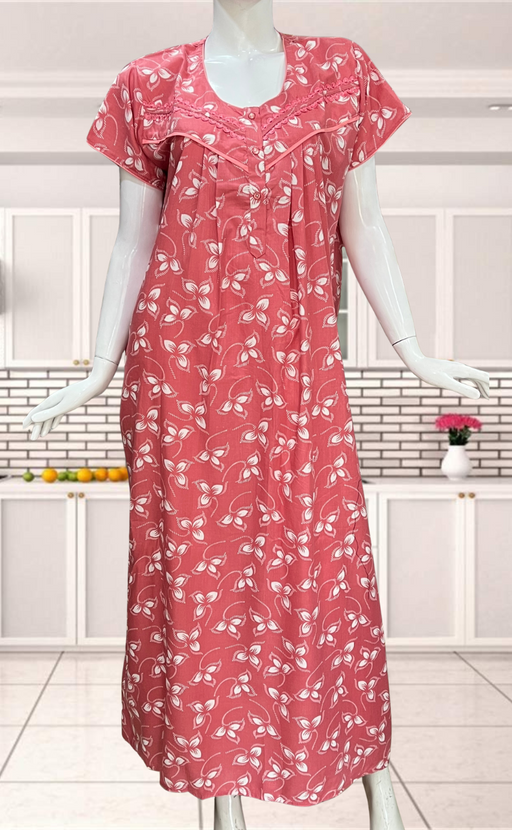 Peach/Pink Leafy Soft Cotton Nighty. Soft Breathable Fabric | Laces and Frills - Laces and Frills