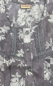 Grey Floral Soft Cotton Nighty. Soft Breathable Fabric | Laces and Frills - Laces and Frills