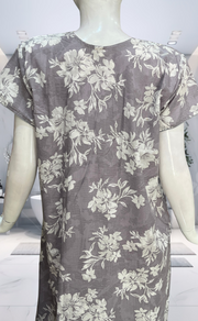 Grey Floral Soft Cotton Nighty. Soft Breathable Fabric | Laces and Frills - Laces and Frills