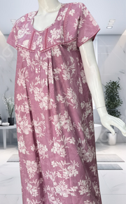 English Pink Floral Soft Cotton Nighty. Soft Breathable Fabric | Laces and Frills - Laces and Frills