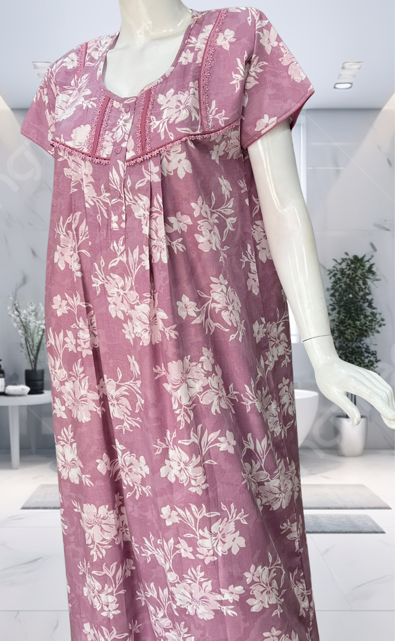 English Pink Floral Soft Cotton Nighty. Soft Breathable Fabric | Laces and Frills - Laces and Frills