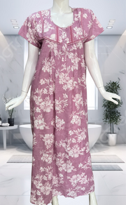 English Pink Floral Soft Cotton Nighty. Soft Breathable Fabric | Laces and Frills - Laces and Frills
